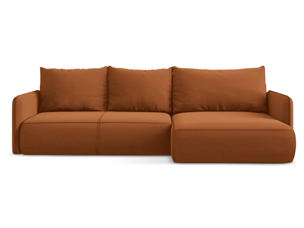 ECKSOFA mit Schlaffunktion Samt Stoff Orange - Terra cotta/Schwarz, Kunststoff/Textil (240/148cm) - Makamii