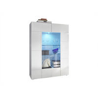 VITRINENSCHRANK mit 2 Türen + LEDs - Weiß lackiert - CALISTO - Weiß, Holz (121/166/43cm) - Vente-Unique