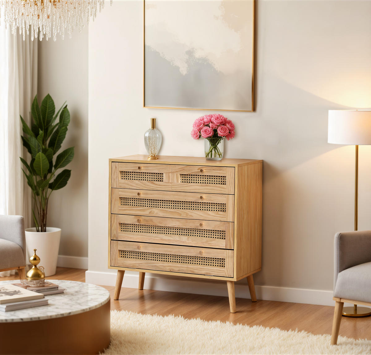 SIDEBOARD Eiche 90/40/64 cm - Beige, Holzwerkstoff/Metall (40/64/90cm) - Urban Meuble