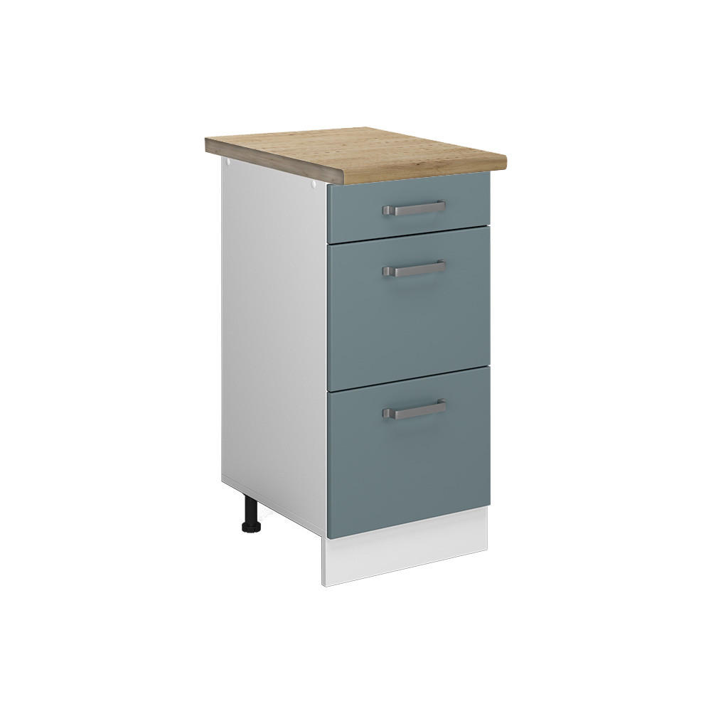 KÜCHENUNTERSCHRANK R-Line Blau-Grau 40 cm mit Schubladen, AP Eiche - Blaugrau/Weiß, Holzwerkstoff (40/81.6/60cm) - Vicco