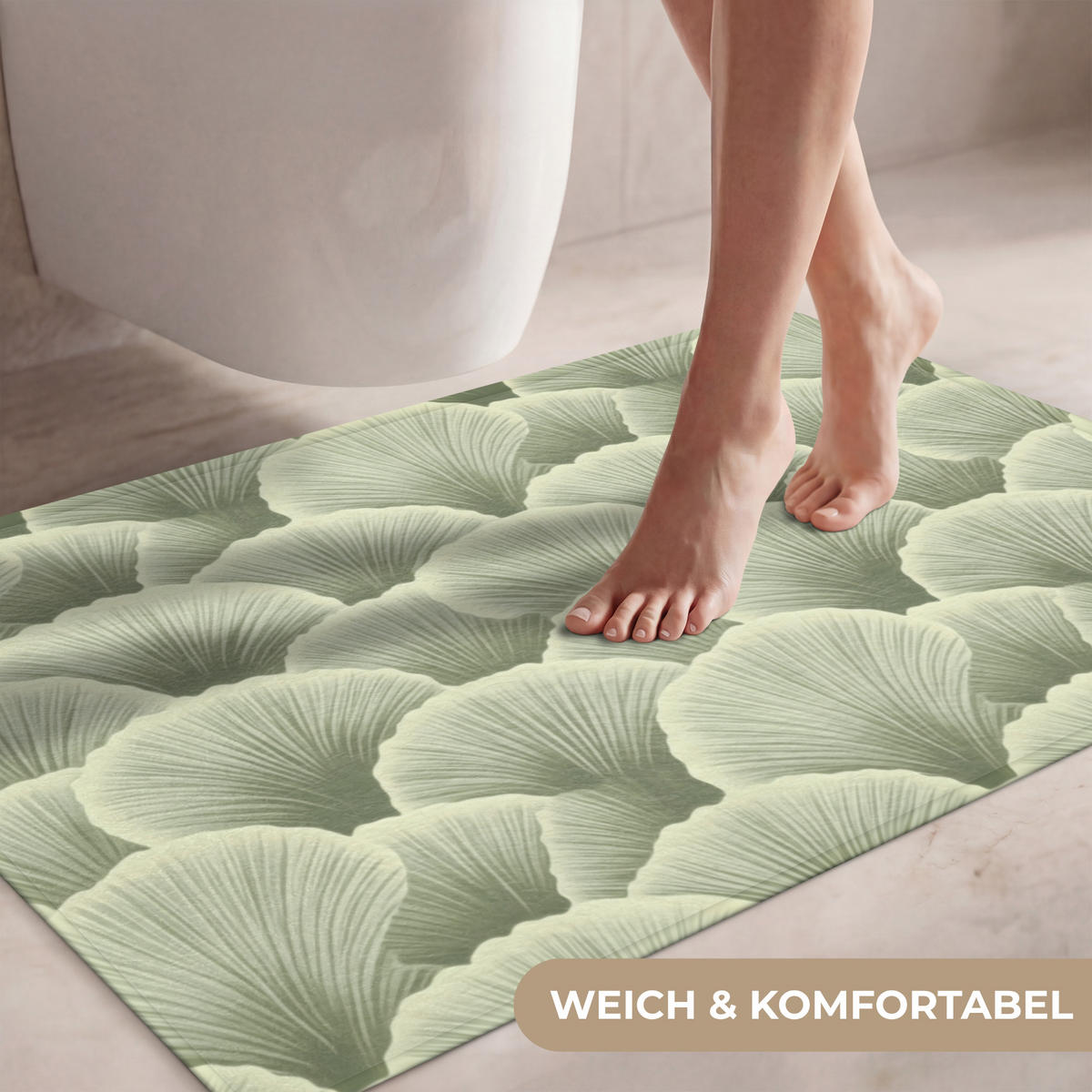 WC PŘEDLOŽKA Vějíř - list - zelený 90x60 cm - pastelově zelená, textil/plast (90/1cm) - OnlyWow