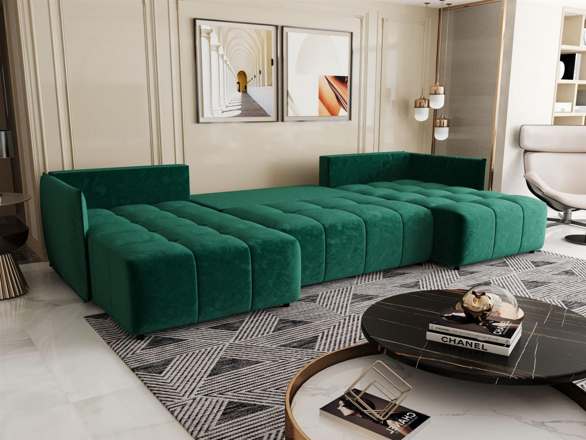 WOHNLANDSCHAFT Treviso - Grün, Holzwerkstoff/Textil (342/88/185cm) - Fun Möbel