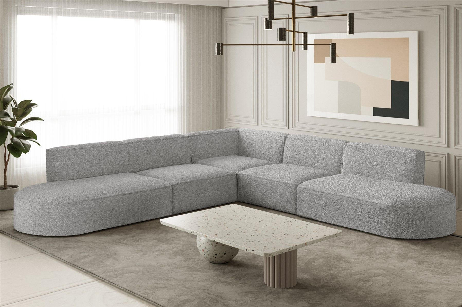 ECKSOFA Universal Palma Ascot Bukla - Creme, Holzwerkstoff/Textil (276/276cm) - Fun Möbel
