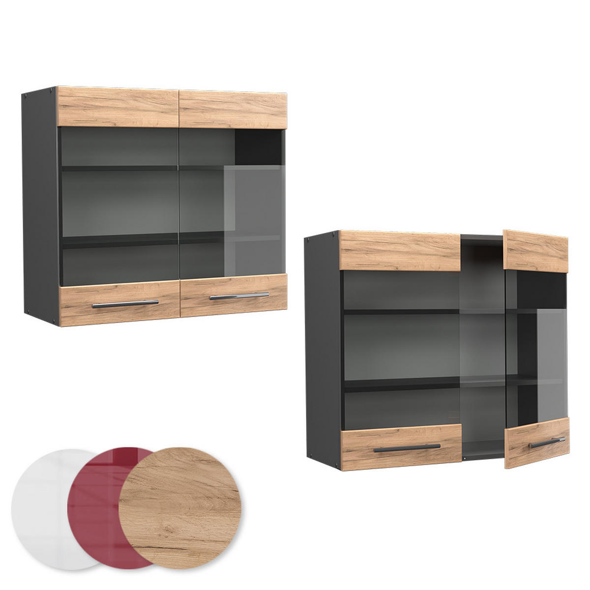 KÜCHENGLASSCHRANK Fame-Line Goldkraft Eiche 80 cm - Anthrazit/Eiche Wotan, Holzwerkstoff (80/72/34.1cm) - Vicco