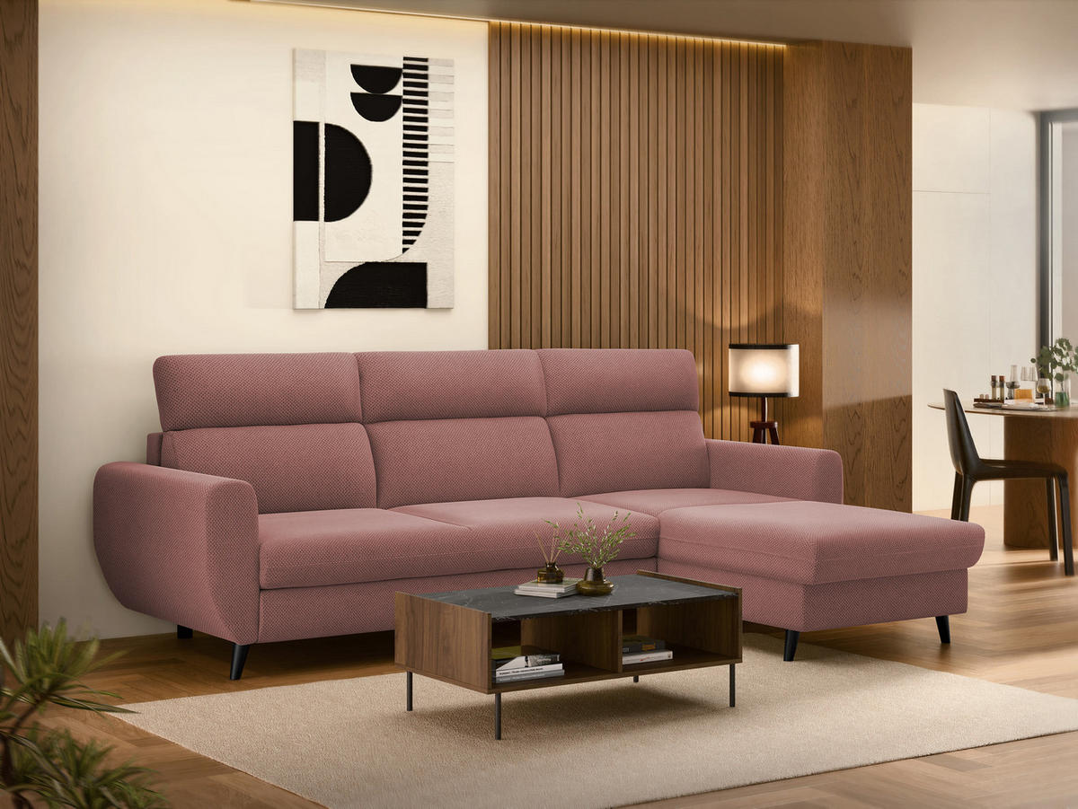 ECKSOFA Torro Mini, Seite: Rechts - Rosa, Holz/Textil (258/168cm) - MIRJAN24