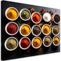 LEINWANDBILD Schälchen mit Gewürzen und Kräutern 90x60cm - Multicolor, Textil (90/60cm) - Feeby