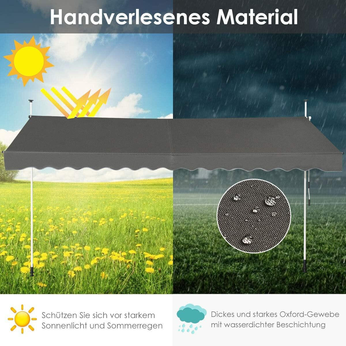 KLEMMMARKISE 300cm Grau - Grau, Metall (120/300/350cm) - COSTWAY