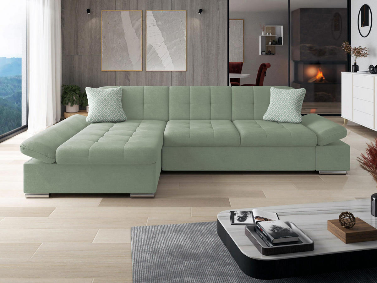ECKSOFA Malwi, Seite: Links - Hellgrün, Holz/Textil (278/161cm) - MIRJAN24