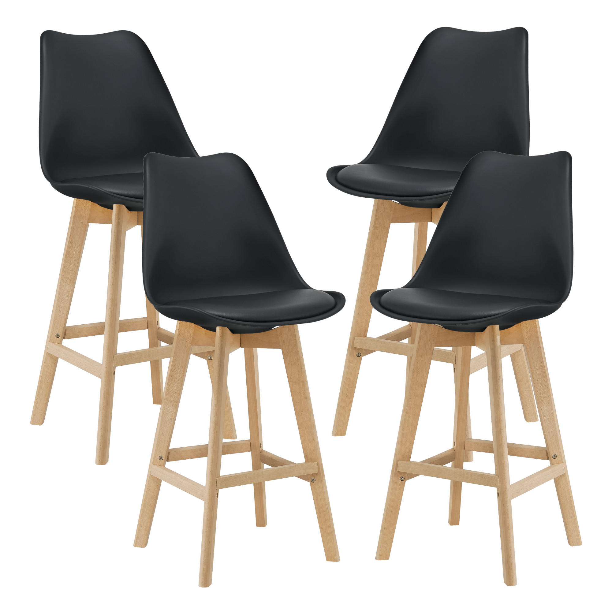 BARSTUHL Lublin 4er-Set - Schwarz, Leder (48/105/58cm) - [en.casa]