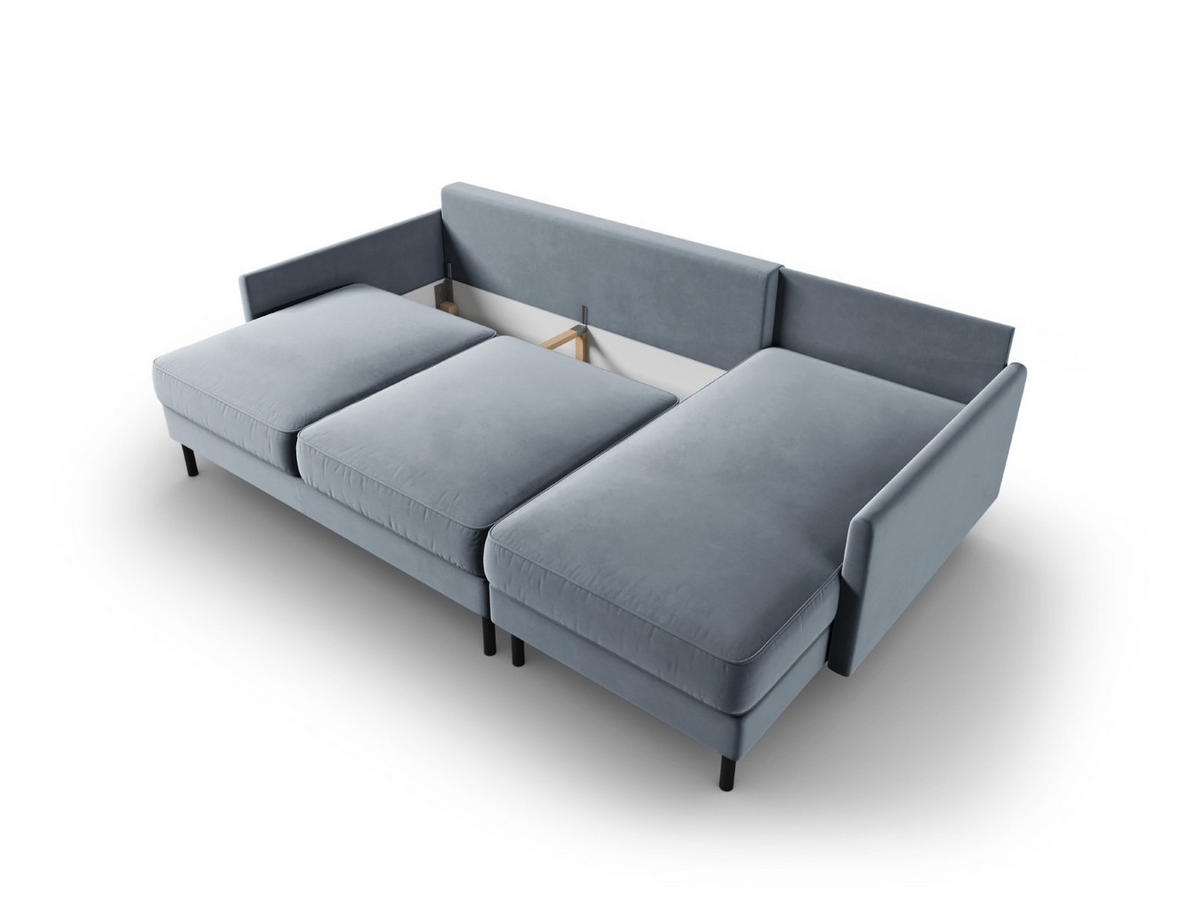 AUSKLAPPBARES-ECKSOFA rechts mit Container Scott aus Samt hellblau 5 Sitzplätze - Hellblau, Textil (142/212cm) - Micadoni