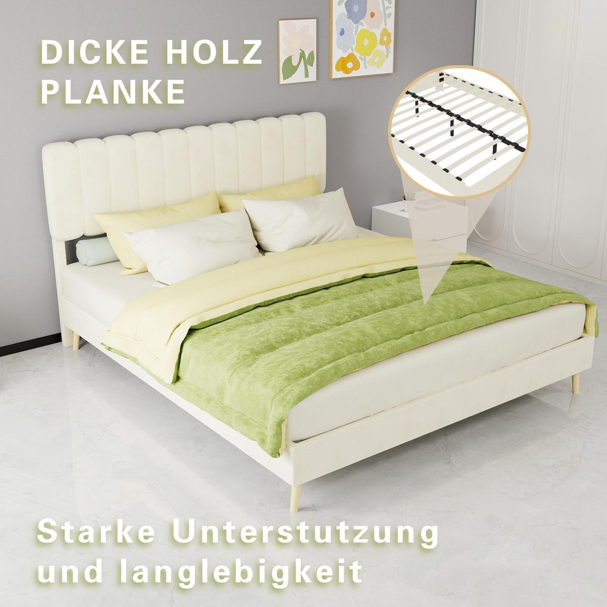POLSTERBETT 160/200 cm DE-35459 mit Kopfteil Beige - Beige, Metall (160/200cm) - ComfortXL