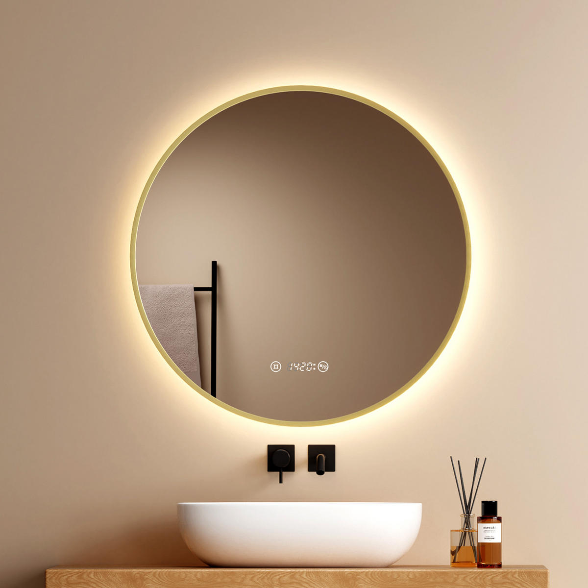 BADSPIEGEL Rund mit Beleuchtung Gold ф60 cm - Goldfarben, Glas (60/3.1/60cm) - EMKE