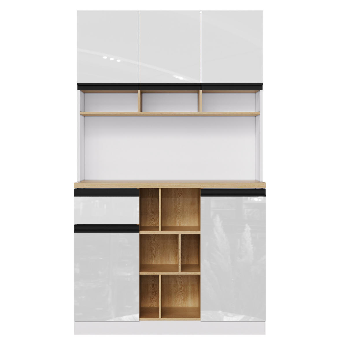 BUFFET aus MDF 105x45x185 cm Weiß mit Hochglanzfronten, verstellbaren Einlegeböden und Kippschutz - Weiß, Holzwerkstoff (105/185/45cm) - Modfu