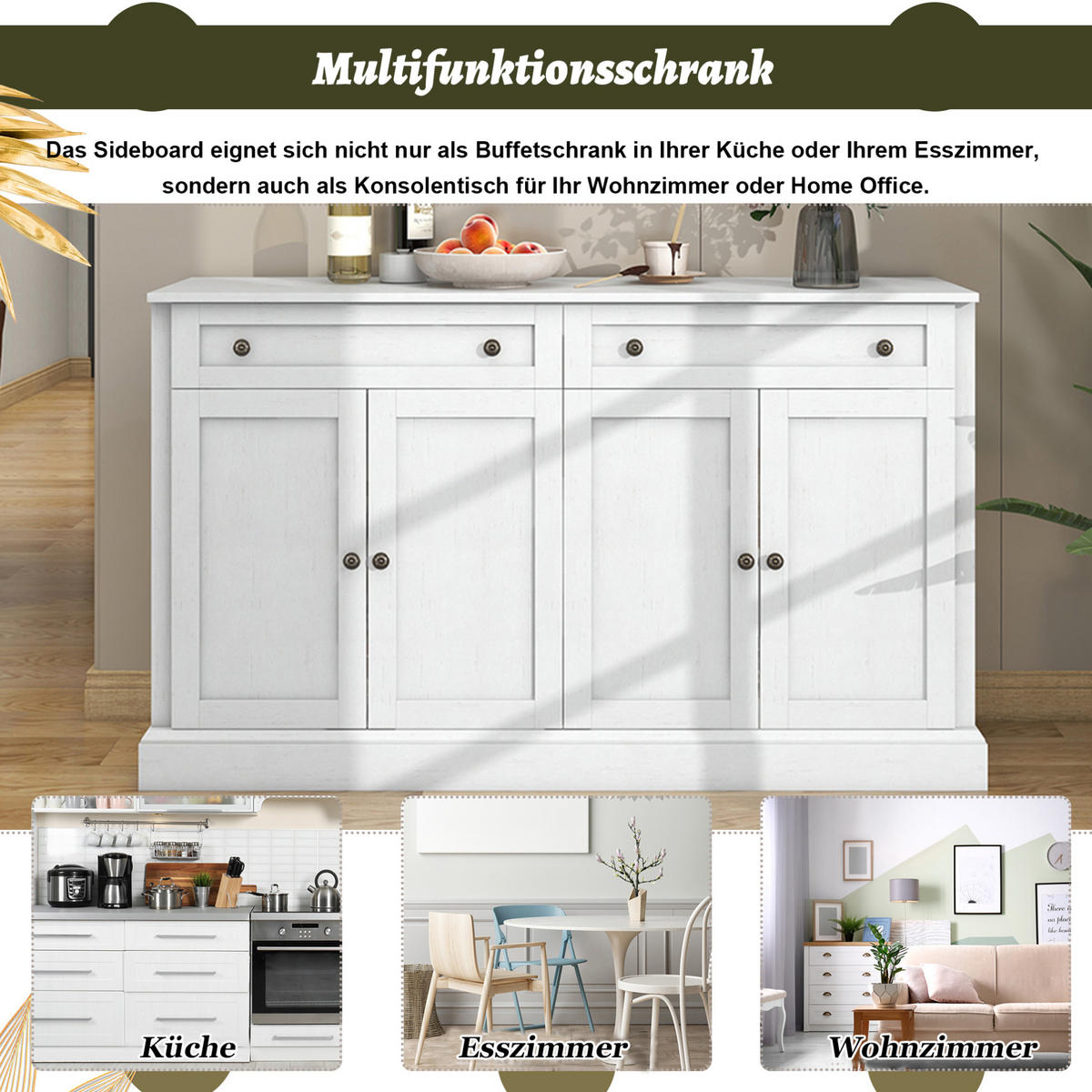 SIDEBOARD 150/40/86 cm mit 4 Türen & 2 Schubladen in Antikweiß - Weiß, Holzwerkstoff (150/86/40cm) - BEAOK
