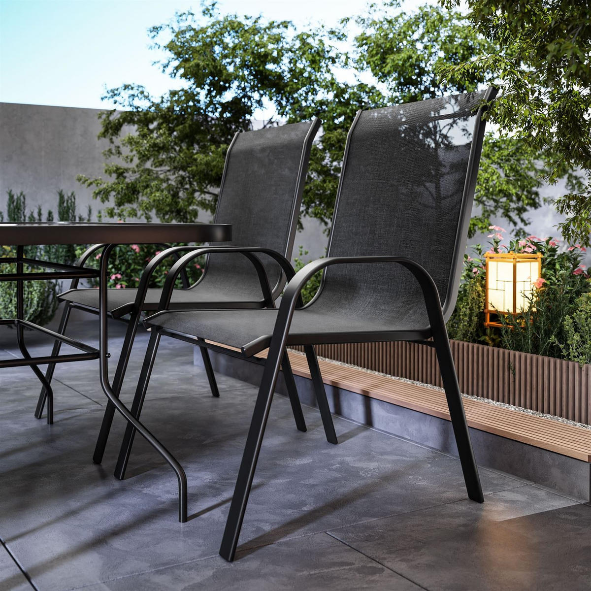 DINING LOUNGESET TERRA Gartenmöbelset aus Polyrattan - Schwarz, Textil - Lookway