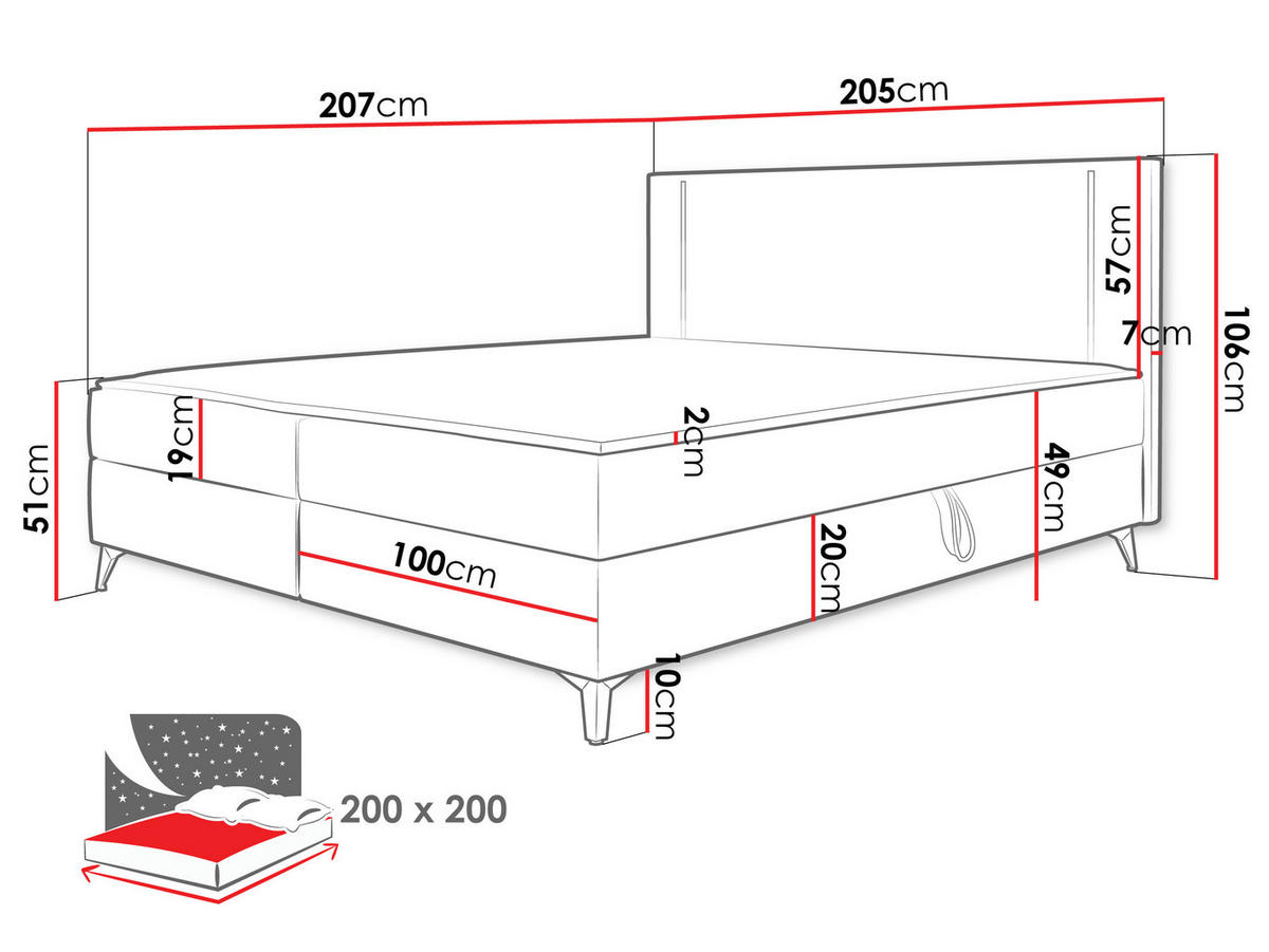 BOXBETT Ono 2 - Schwarz/Rosa, Holz/Textil (200/200cm) - MIRJAN24
