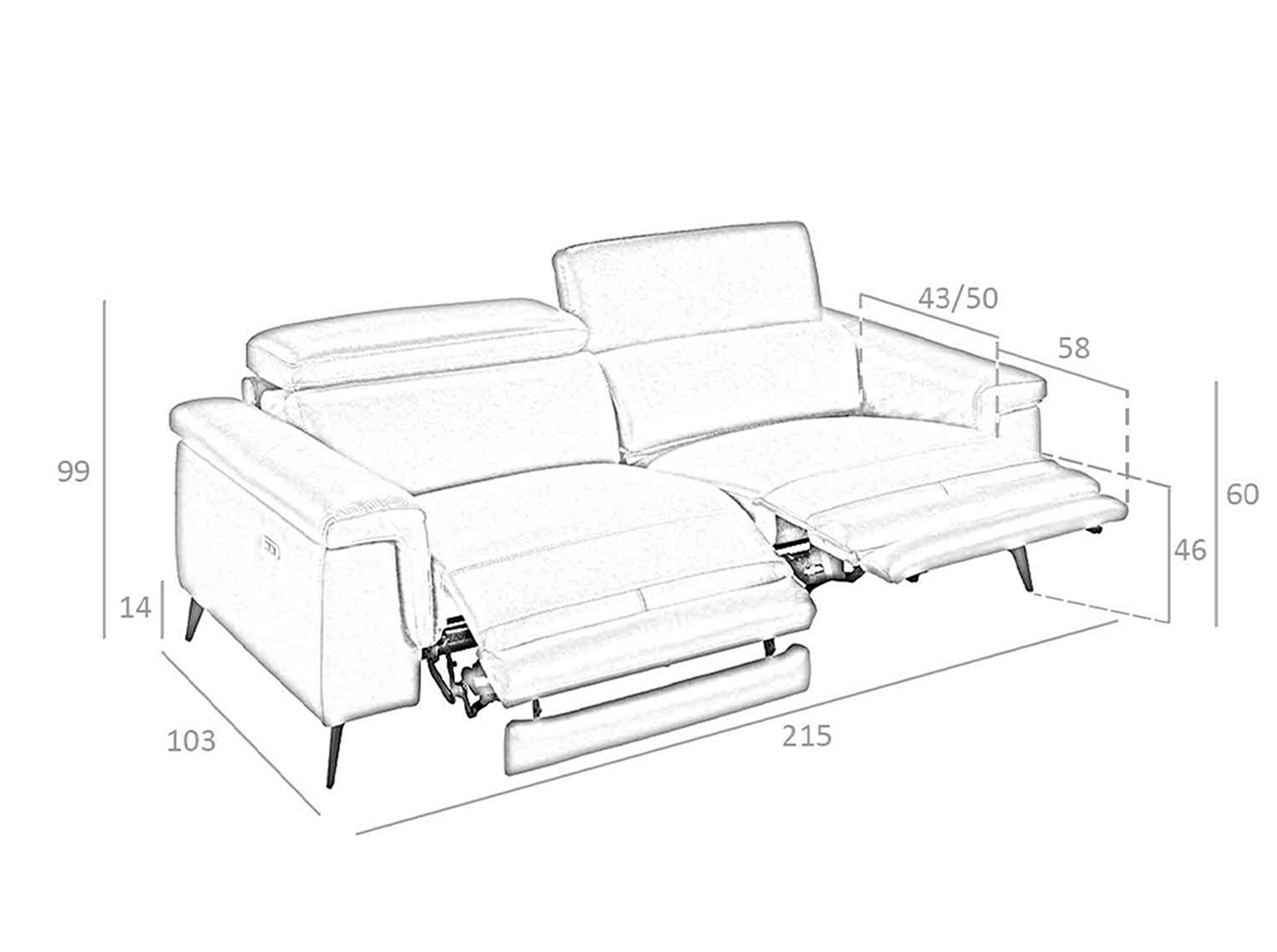 SOFA 3-SITZER Hellgrau | Schwarz 215/103/99 cm - Hellgrau/Schwarz, Leder (215/99/103cm) - ANGEL CERDA
