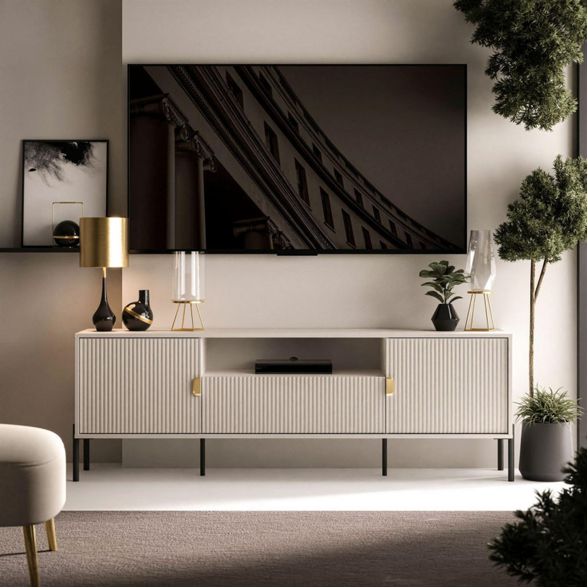 TV Rack DALIA 180 cm - Kaschmir/Goldfarben, Holzwerkstoff (179/58/40cm) - Lookway