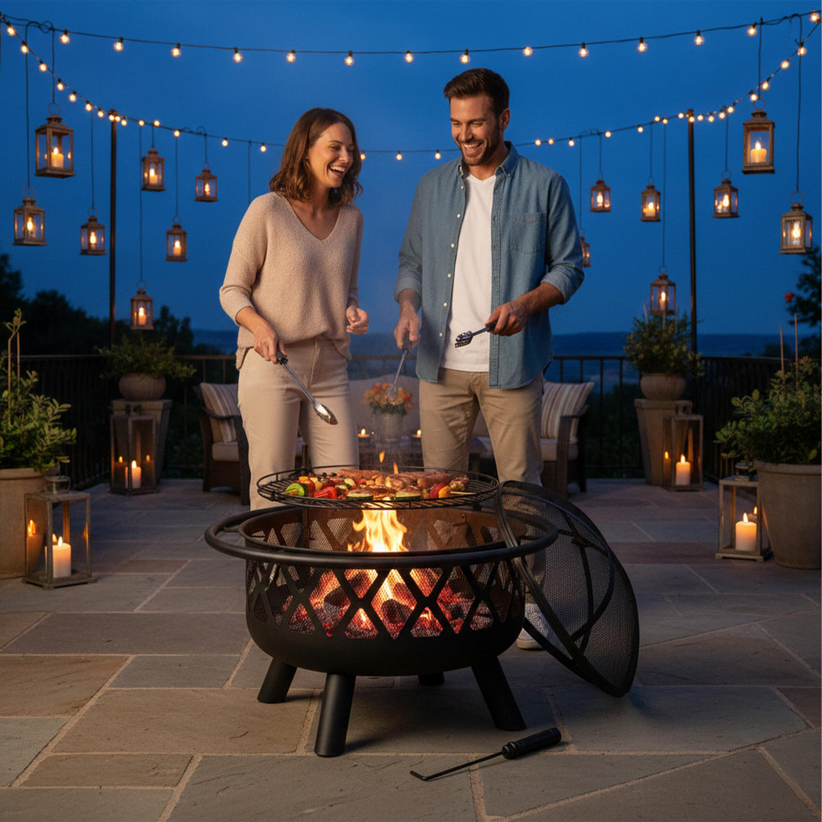 FEUERSCHALE - Schwarz, Metall (75/68.5/75cm) - Relaxdays