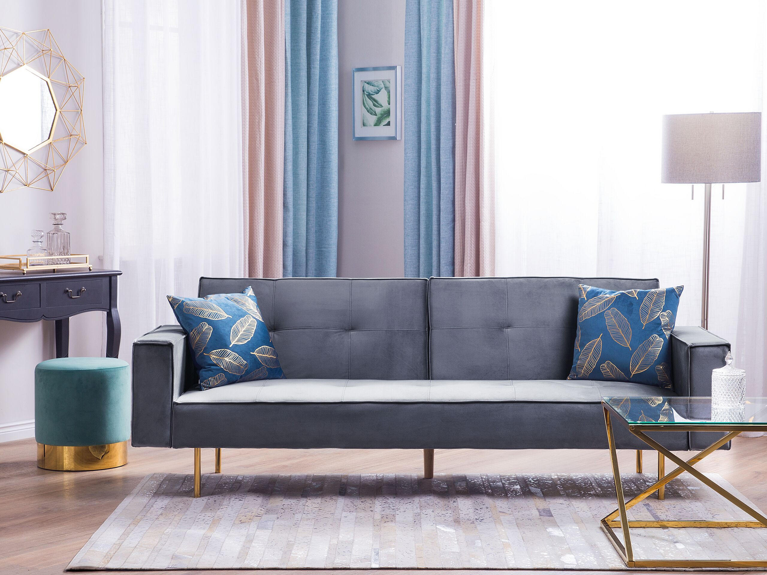 3-SITZER-SCHLAFSOFA Samtstoff Grau Visnes - Grau, Textil (218/80/81cm) - Beliani
