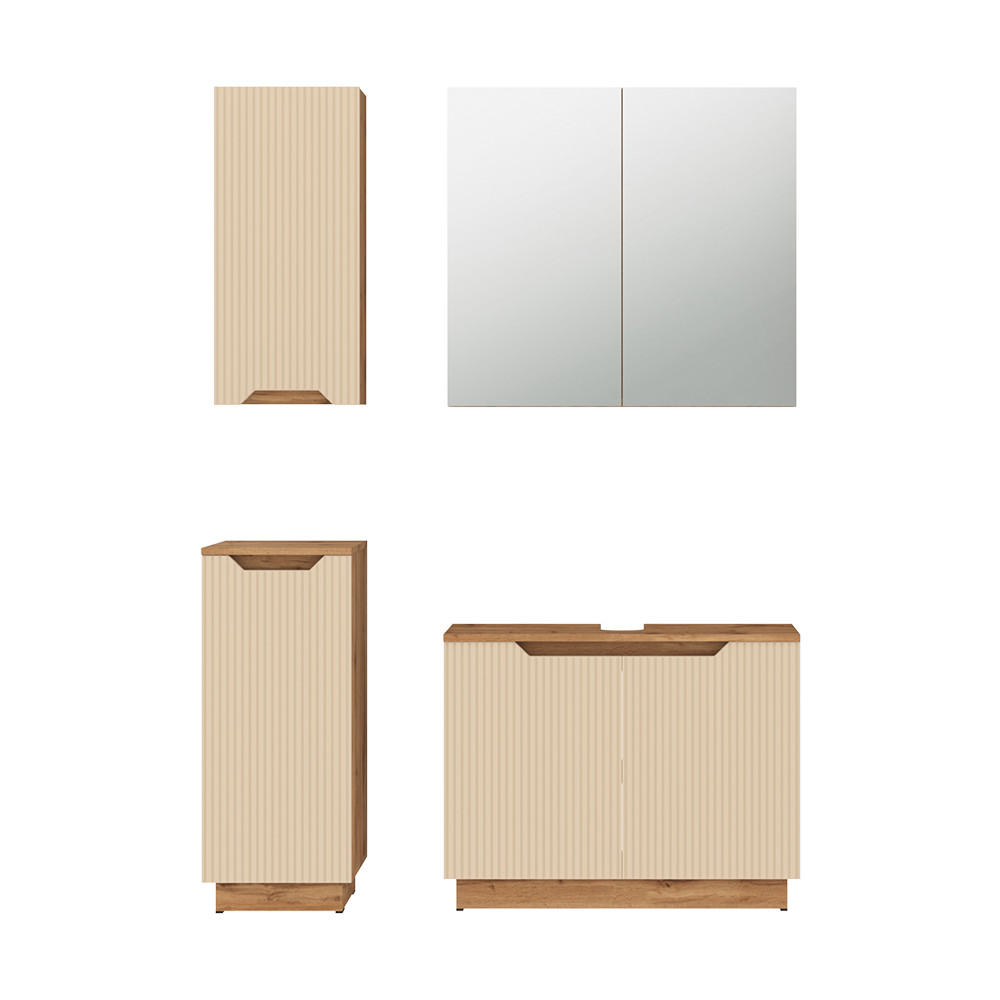 BADMÖBEL-SET Lotta Eiche/Kaschmir gestreift 4 Teile - Kaschmir/Eichefarben, Holzwerkstoff (79.6/62.1/32cm) - Vicco