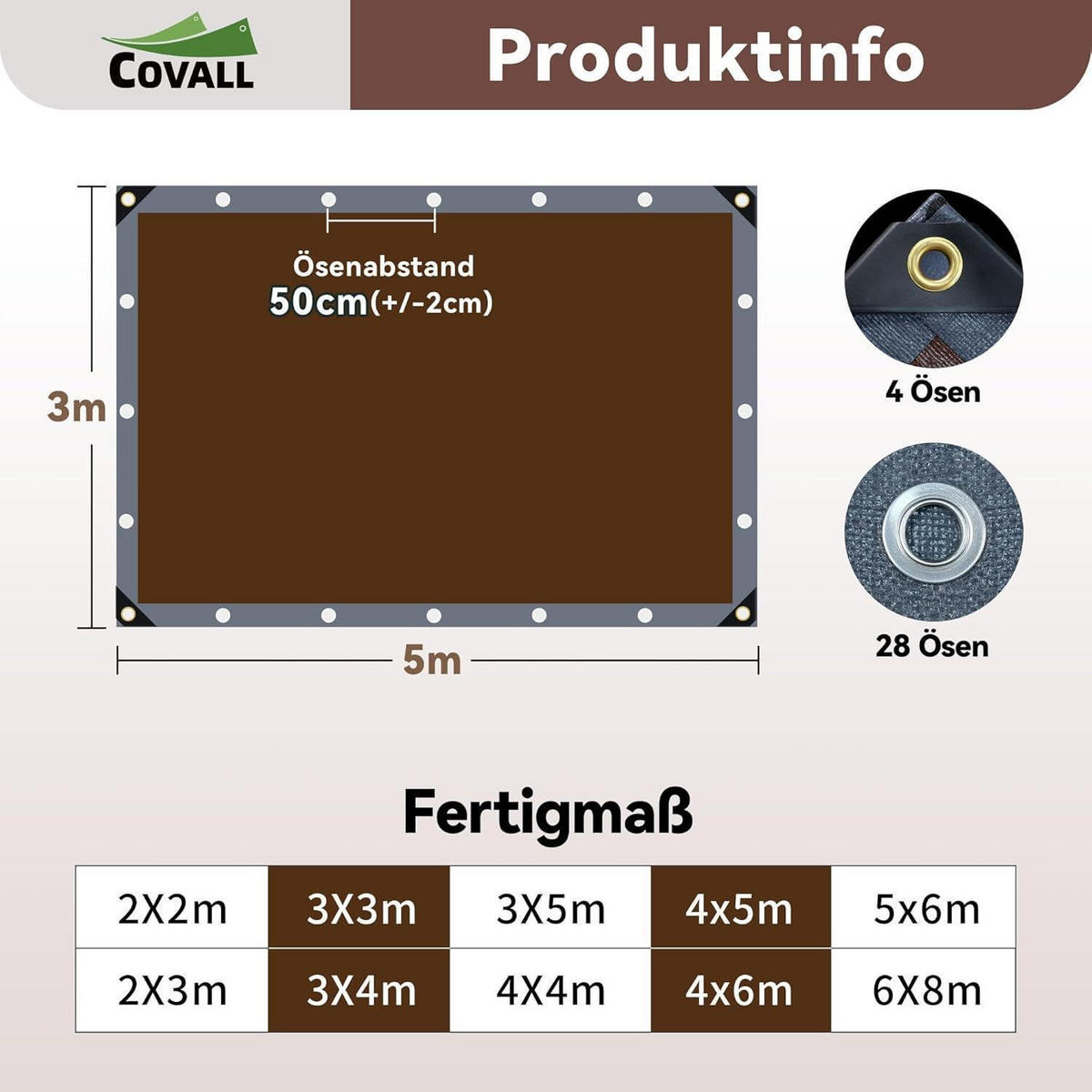 ABDECKPLANE 3 x 5 m 280 g/m² Grau/Braun - Multicolor, Kunststoff (38/28/13cm)