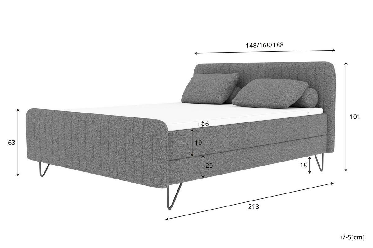 BOXSPRINGBETT LUCIO mit Hocker Bouclé-Stoff Rot 140/200 cm - Rot/Schwarz, Textil/Metall (140/200cm) - 99rooms