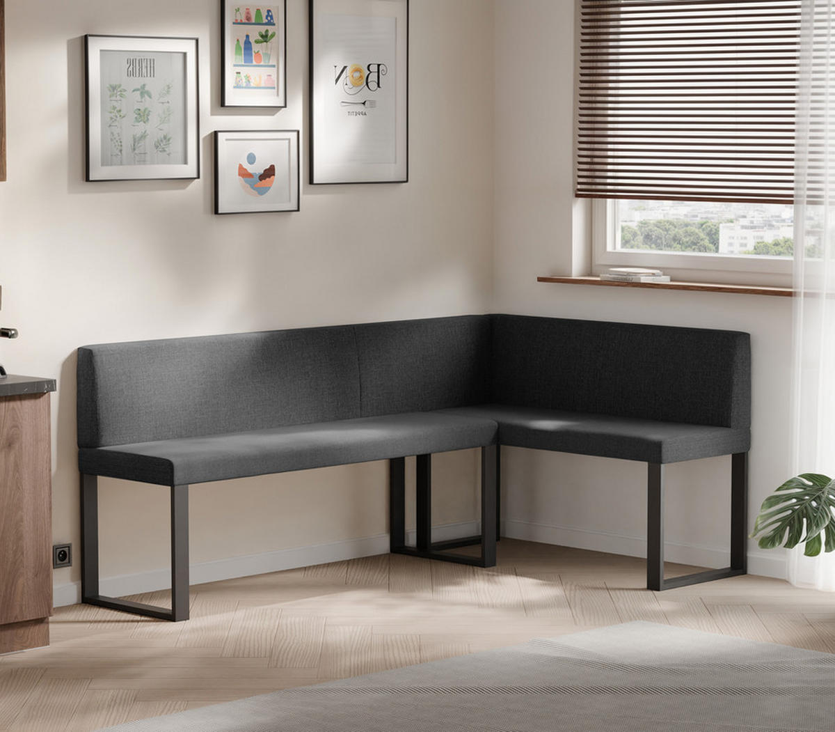 ECKBANK rechts SANA U Webstoff glatt, 142/196 cm Anthrazit - Anthrazit, Textil/Metall (142/196cm) - Idohome