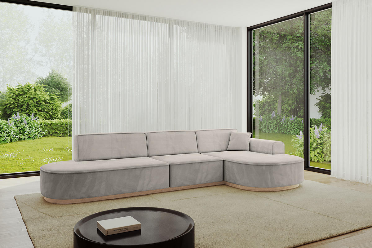 ECKSOFA Ottomane Rechts MARI-L2-v1 - 328x171x83 cm Hellbraun Velours - Hellbraun, Holzwerkstoff/Textil (171/328cm) - ALTDECOR