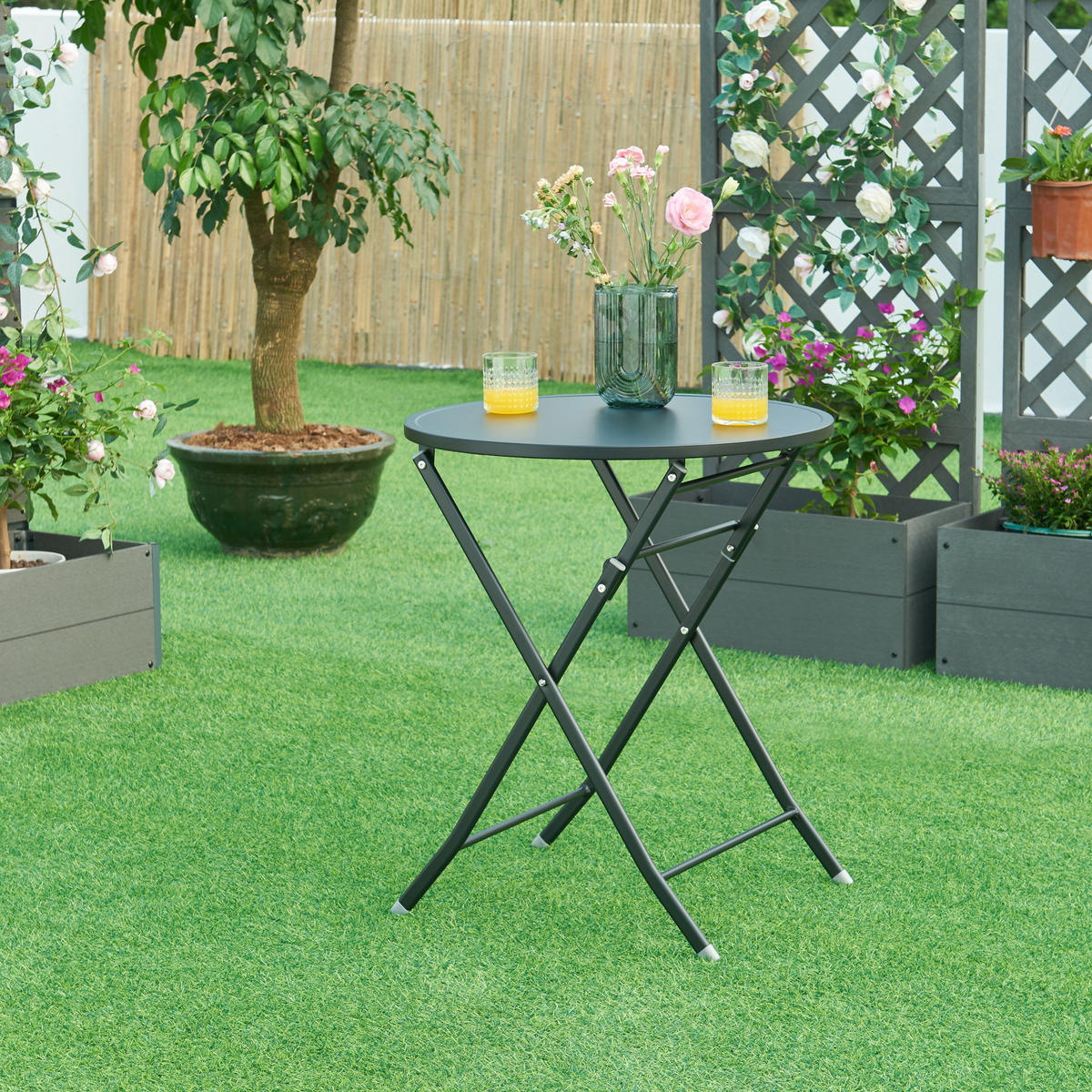 GARTENKLAPPTISCH Sande - Schwarz, Metall (62/62/71cm) - [en.casa]