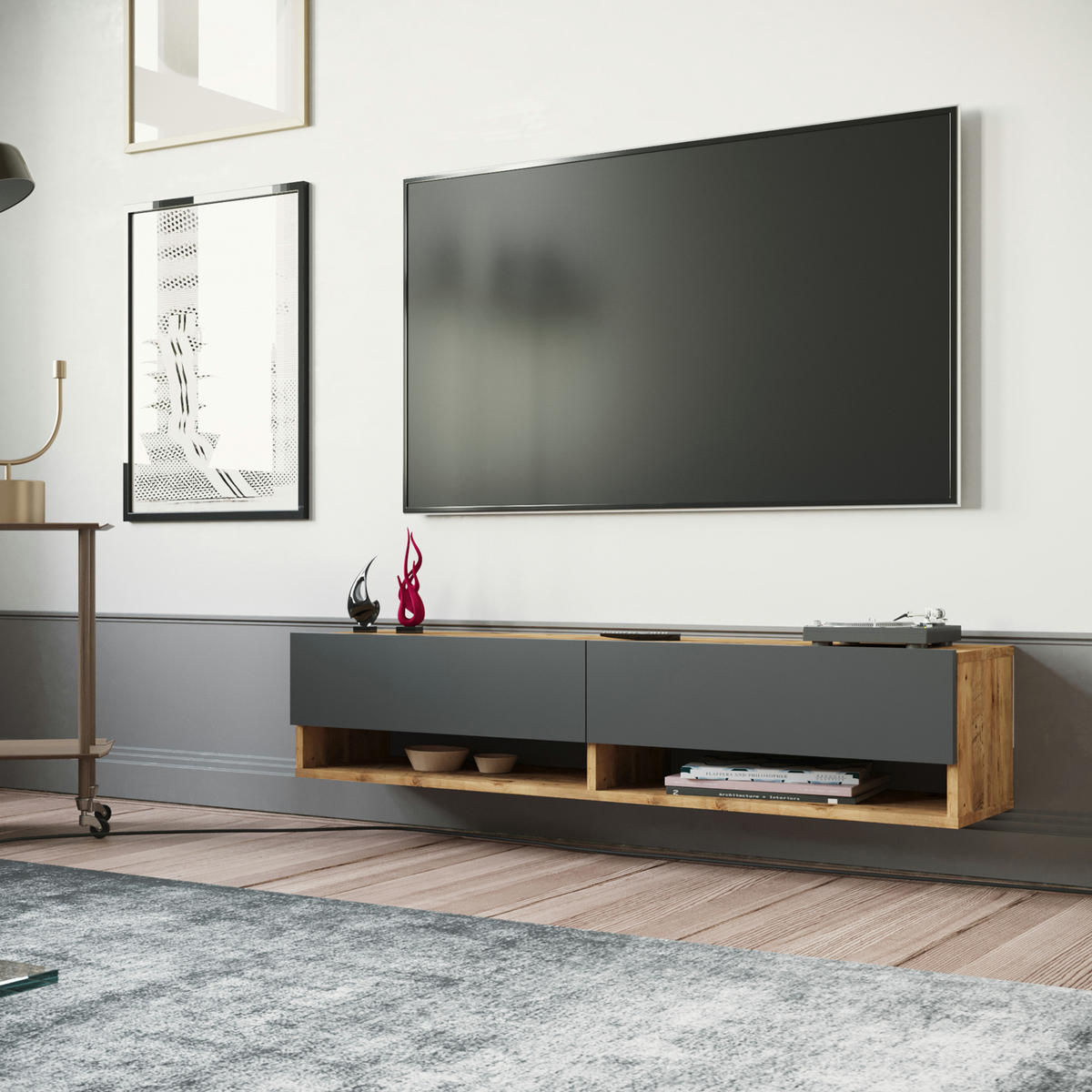 TV-ELEMENT Laitila - Anthrazit, Holzwerkstoff (140/29.5/31.5cm) - [en.casa]