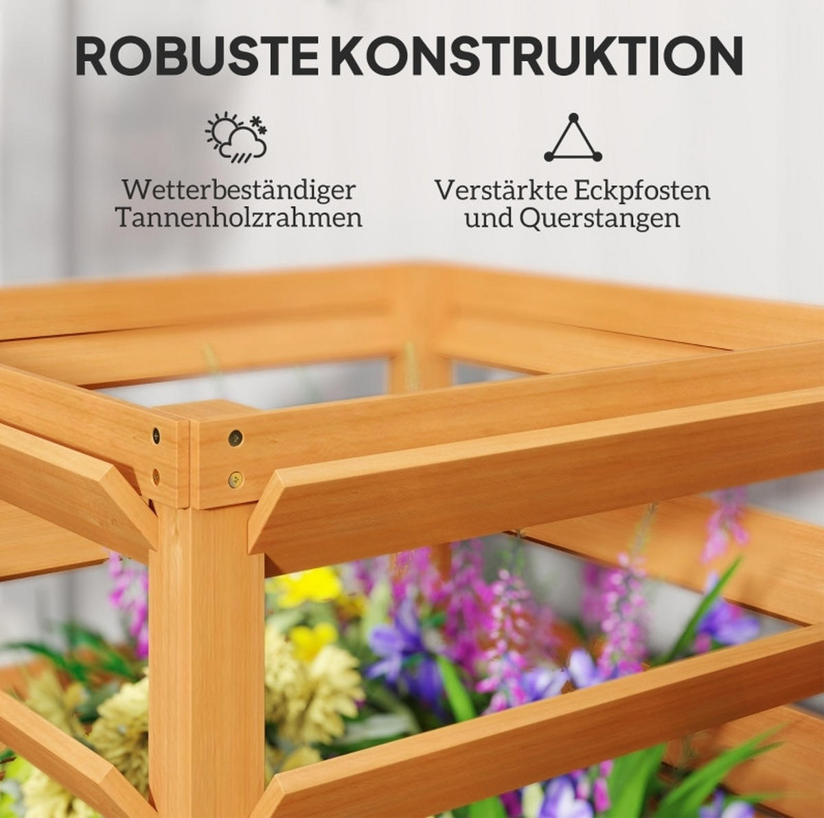 BLUMENKASTEN aus Fichtenholz 65x65x73 cm in Dunkelbraun mit Rankgitter - Dunkelbraun, Holz (65/73/65cm) - Modfu