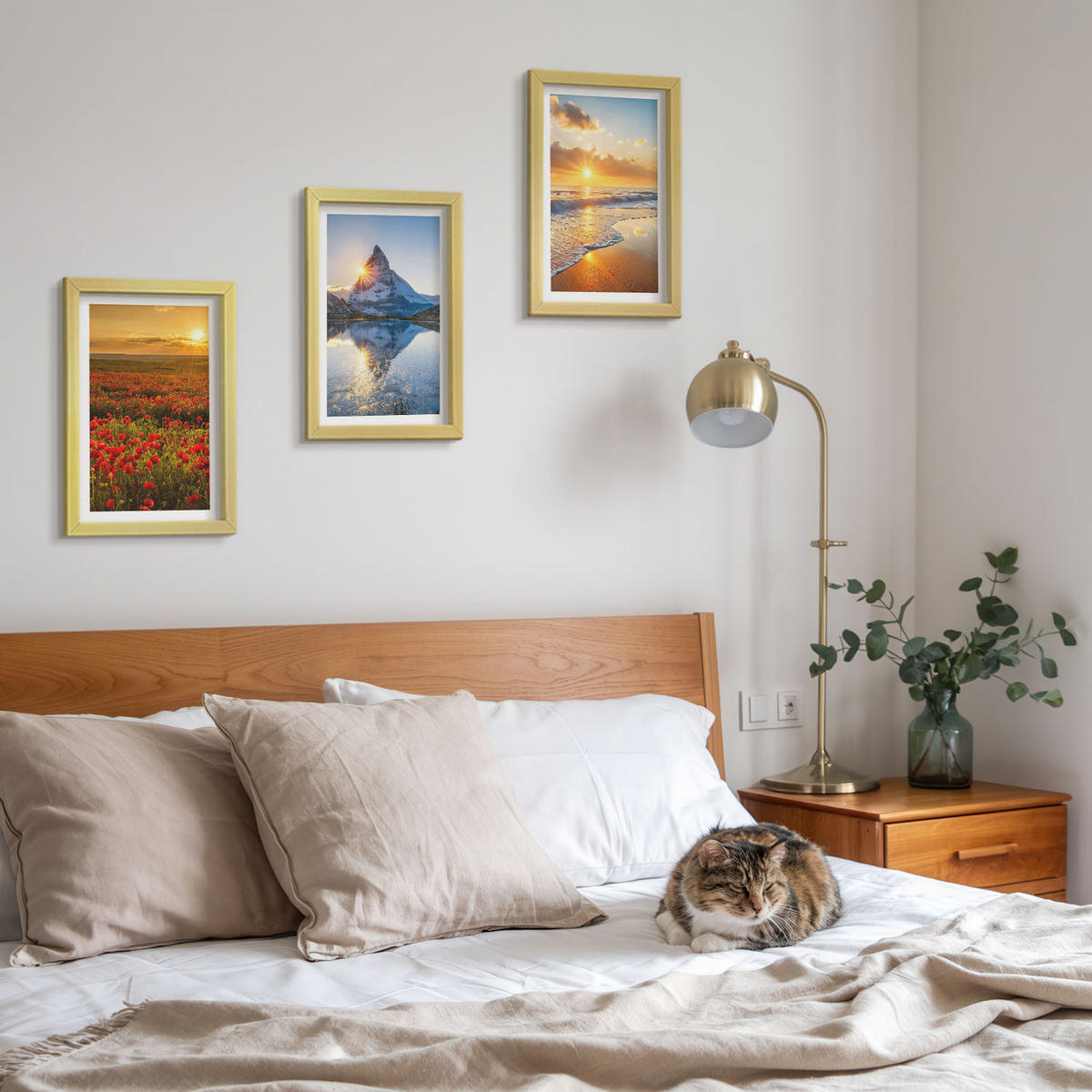 WANDBILDER 3er Set - 20x30 cm Goldrahmen - Landschaften aus Bergen und Meeren im Westen - Goldfarben, Kunststoff (20/30cm) - ArtPrintCave