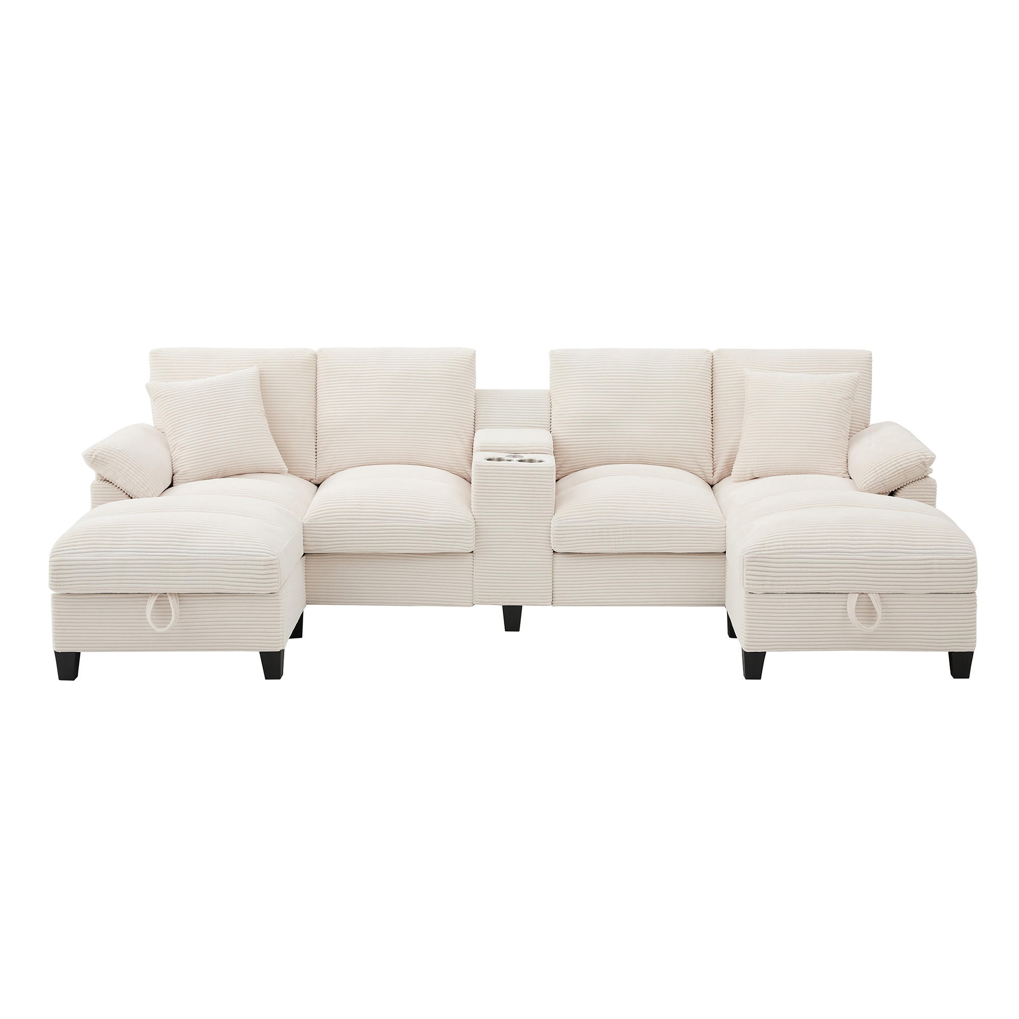 U-FORM Wohnlandschaft Cord mit Stauraum und USB-Anschluss 293/142/93 cm Beige - Beige, Kunststoff/Textil (93/293/142cm) - Redom