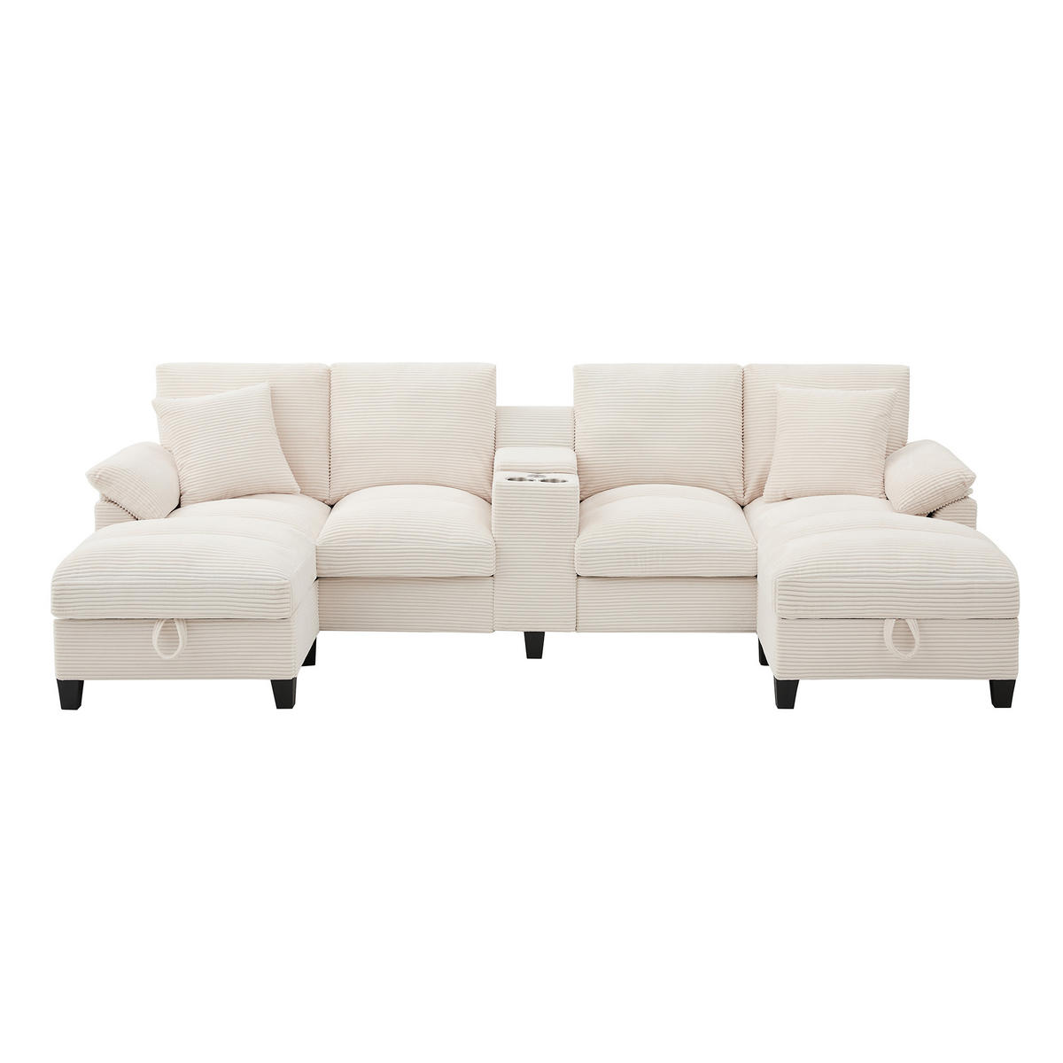 U-FORM Wohnlandschaft Cord mit Stauraum und USB-Anschluss 293/142/93 cm Beige - Beige, Kunststoff/Textil (93/293/142cm) - Redom