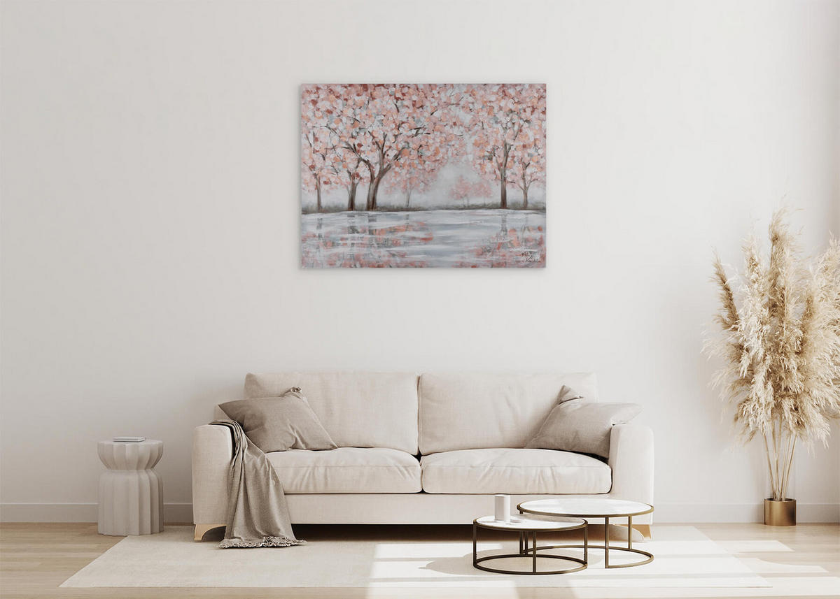 ACRYLBILD HANDGEMALT 100/75 cm - Pink/Grau, Holz/Textil (1.8/75cm) - KUNSTLOFT