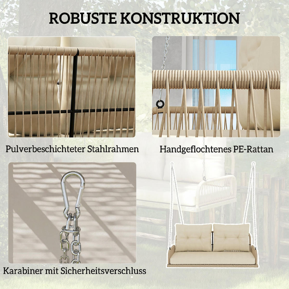 HOLLYWOODSCHAUKELL DE-06728 2-Sitzer, mit Kissen Beige - Beige, Kunststoff/Metall (115/44/66cm) - ComfortXL