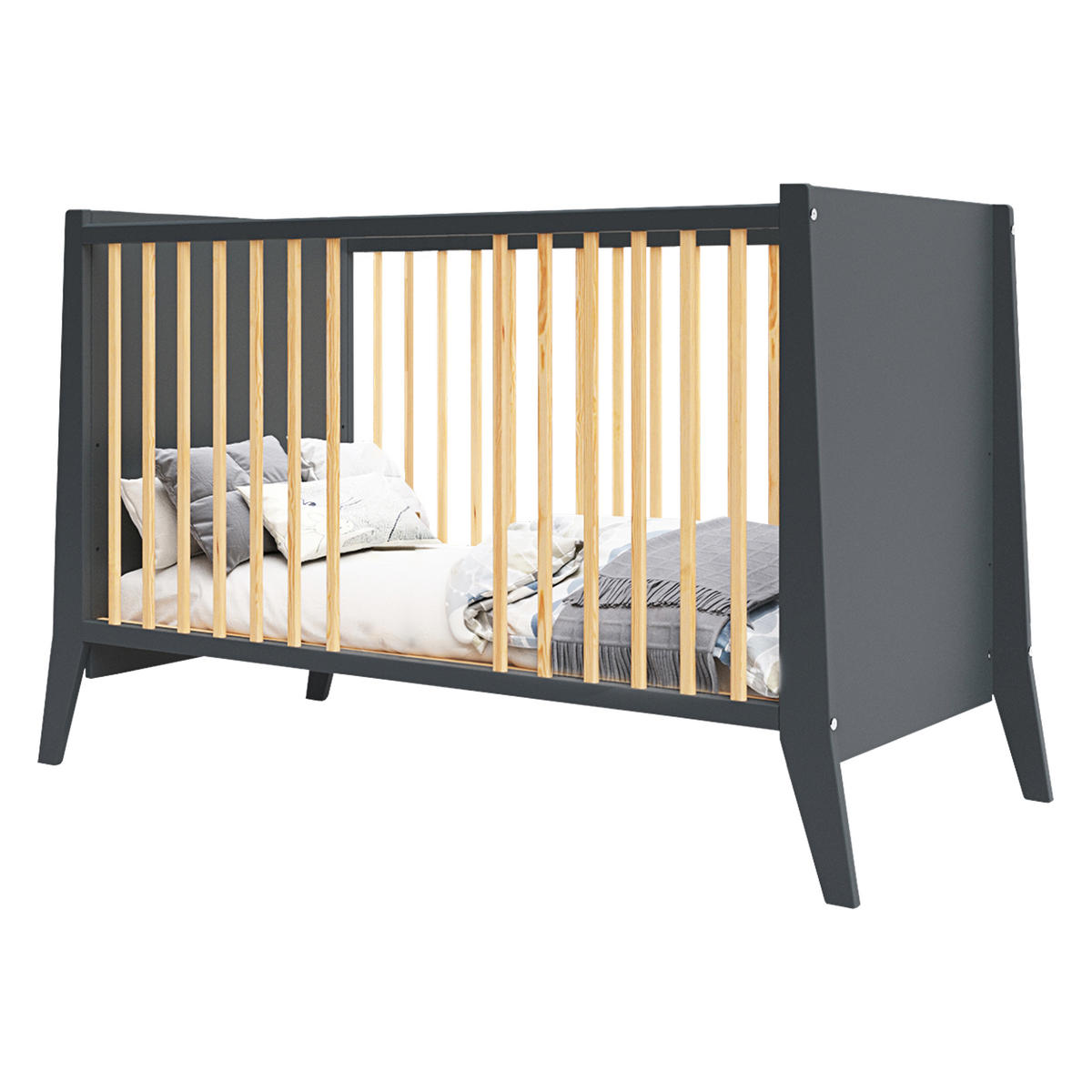 BABYBETT Zoe, Mitwachsendes, Anthrazit - Anthrazit, Holz (60/120cm) - Premiers Moments