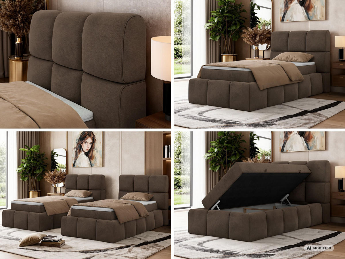 BOXBETT NIRA 90/200 - Braun Velvet - Topper Visco - H3 - Schwarz/Braun, Kunststoff/Textil (200/90cm) - MKS