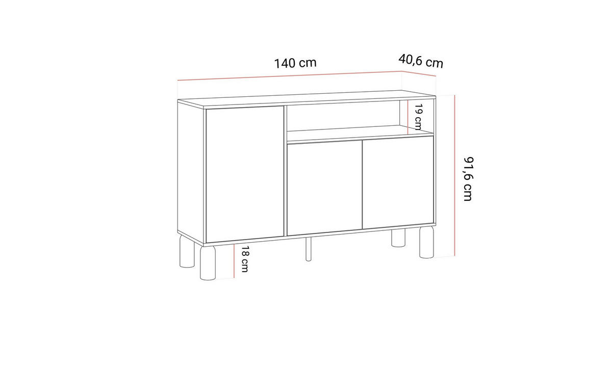KOMMODE LINDEN 140/40,6/91,6 cm 3 Türen offenes Fach Eiche Bookmatch - Eichefarben, Eichenholz/Holzwerkstoff (140/91.6/40.6cm) - Lookway
