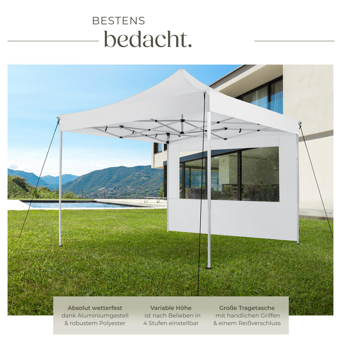 PAVILLON Olivia,inklusive Spannseilen, Heringen und Tragetasche,weiß - Weiß, Kunststoff (300/280/300cm) - tectake