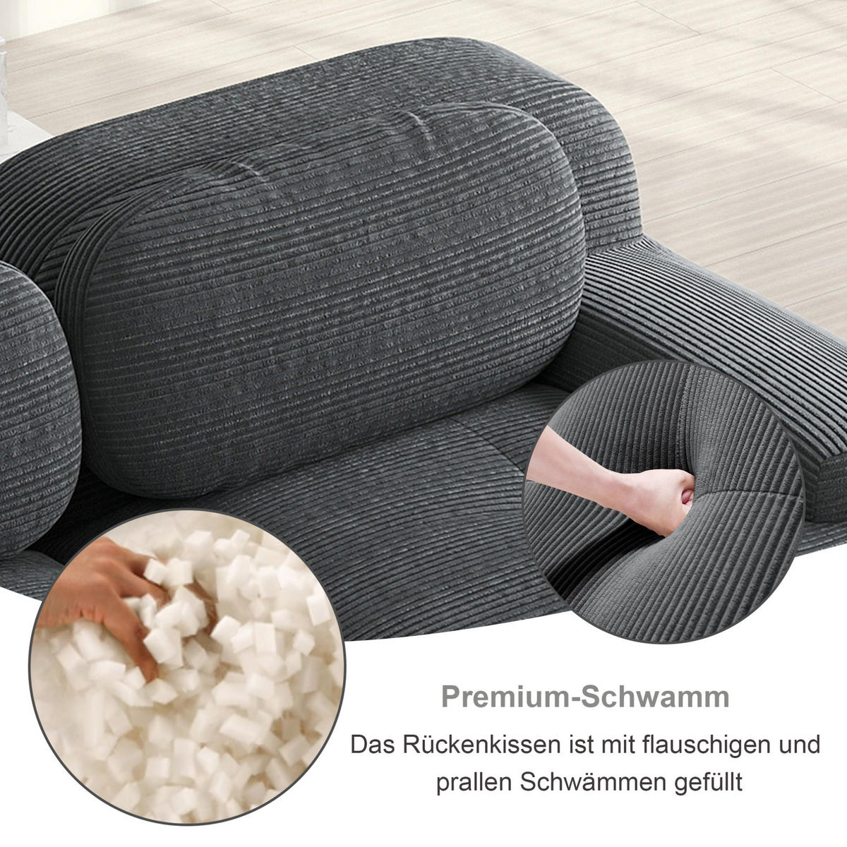 ECKSOFA 298/178/70 cm in Grau aus Cordstoff, modular und montagefrei - Grau, Textil (178/298cm) - Flora Grace
