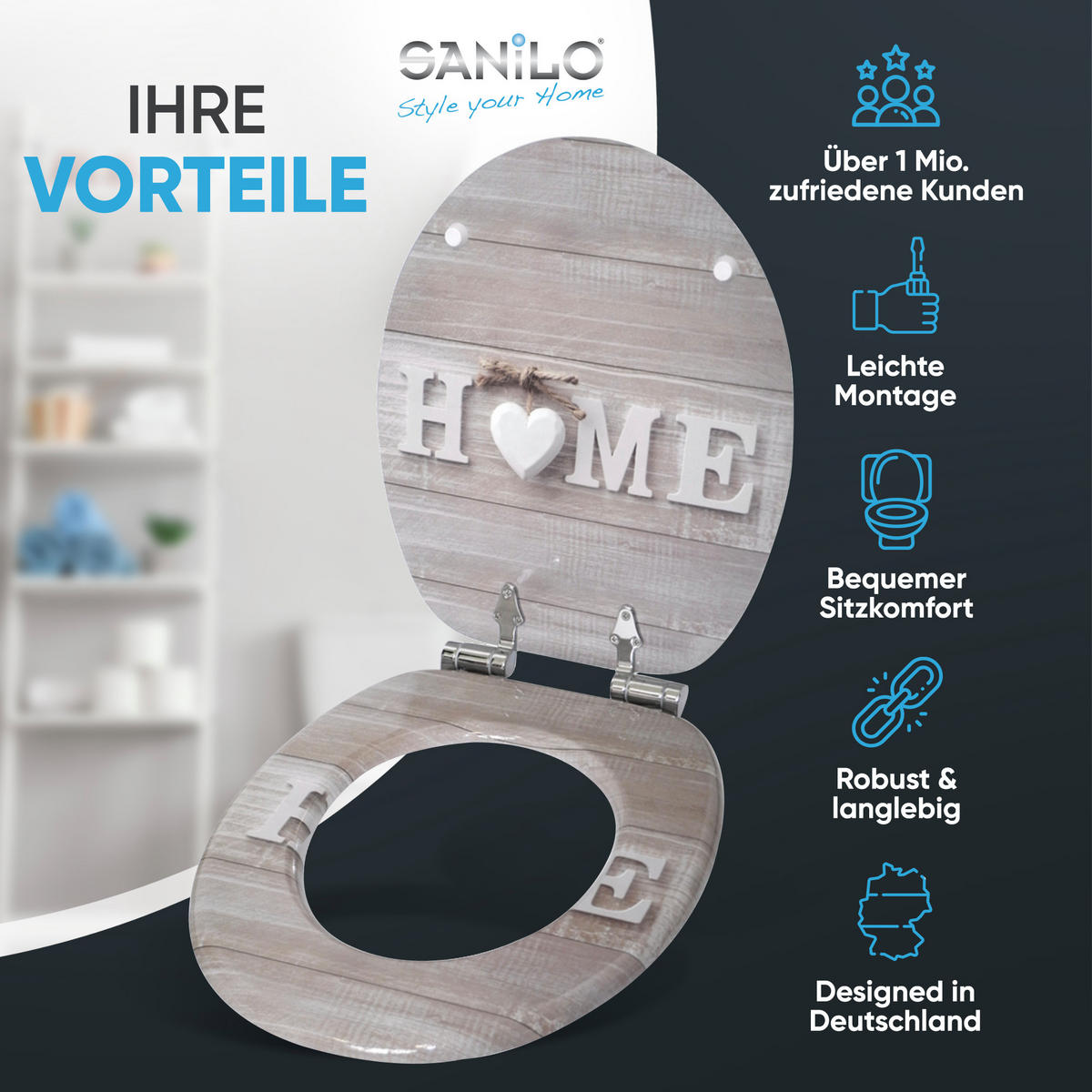 WC-SITZ mit Absenkautomatik Home - Braun, Holzwerkstoff (38/6/47cm) - Sanilo