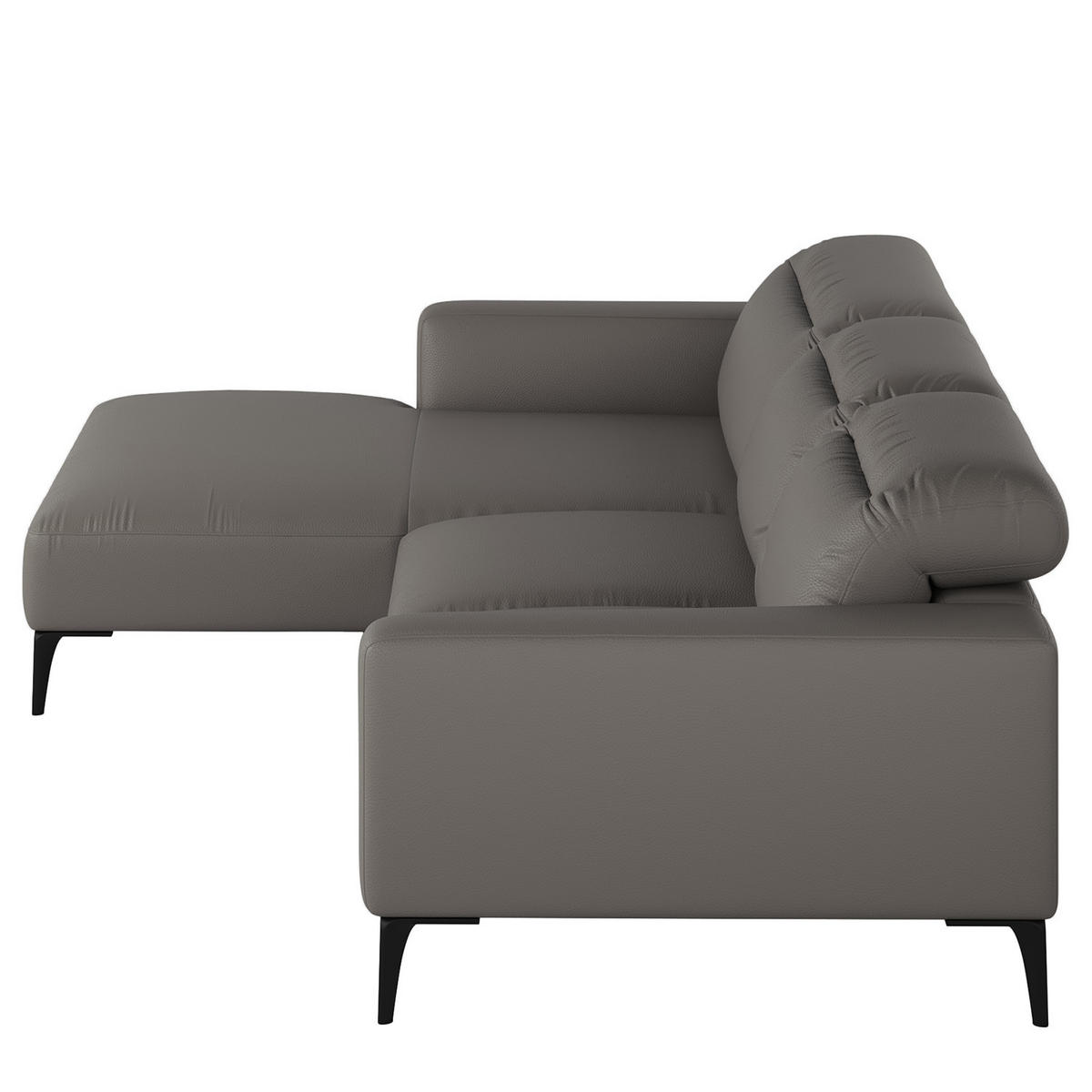 ECKSOFA mit Longchair - Schwarz/Grau, Leder/Metall (265/180cm) - home24