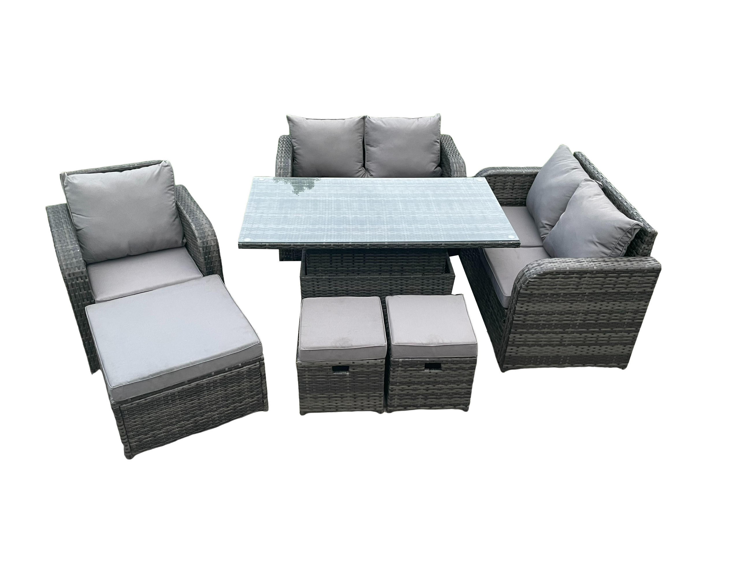 GARTENMÖBELSET Polyrattan 8-Sitzer - Dunkelgrau, Metall - Fimous