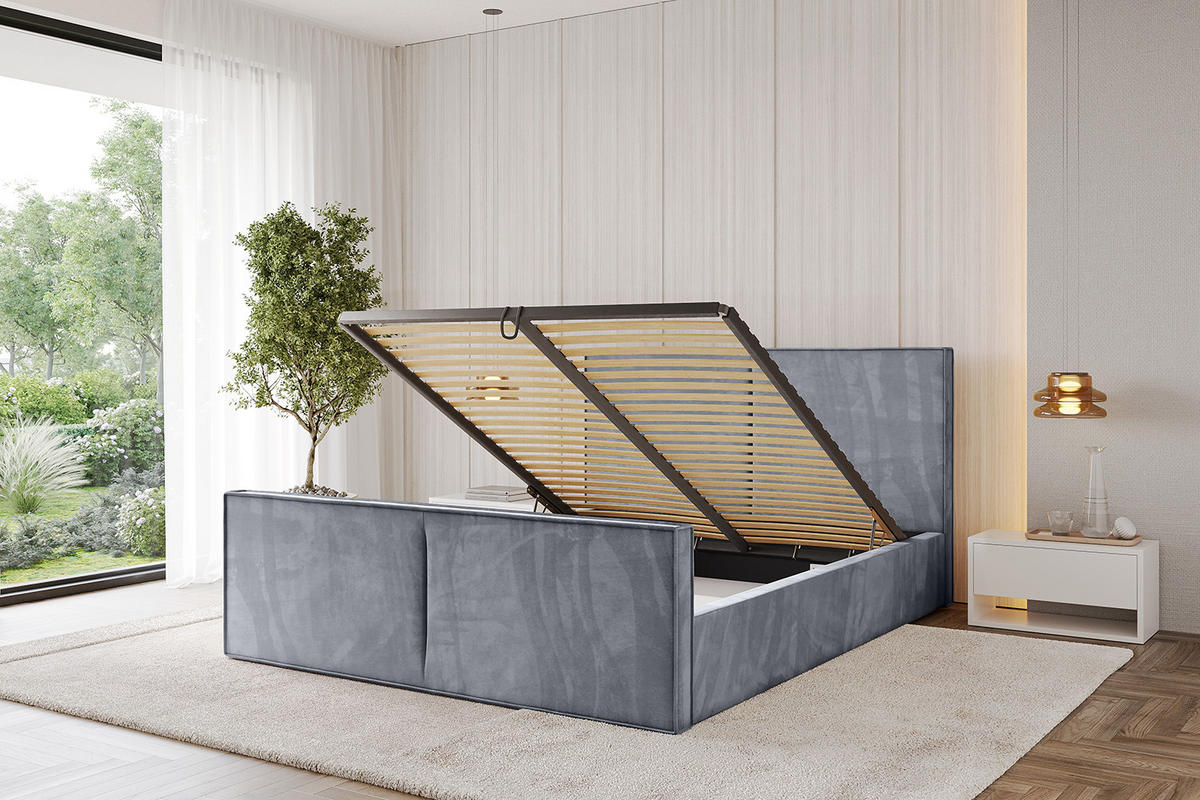 POLSTERBETT mit Bettkasten, Fußteil und Lattenrost, Boxbett mit Matratze H3/H4 - VANTO-Z 160x200 Grau - Grau, Holzwerkstoff/Textil (160/200cm) - ALTDECOR