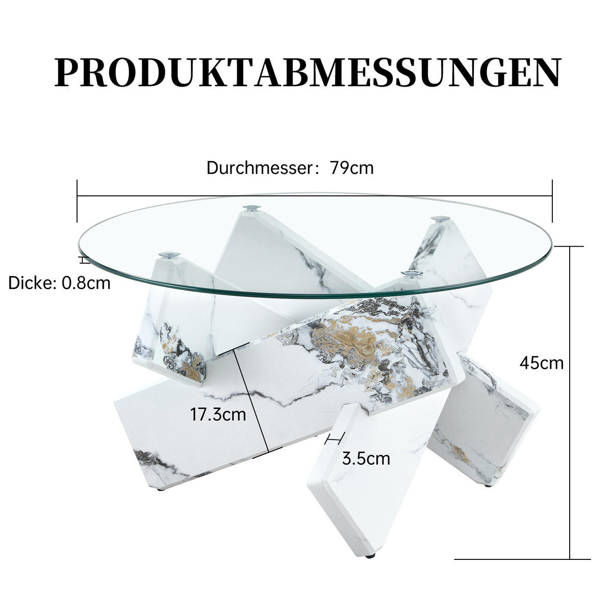 COUCHTISCH aus MDF und Glas Ø79x45 cm in Weiß mit Kreuzgestell - Weiß, Glas (79/79/45cm) - Modfu