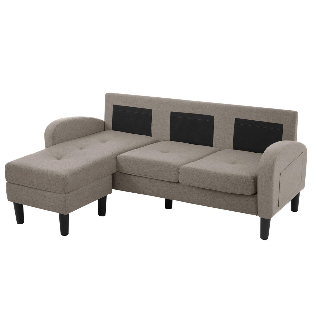 ECKSOFA Baumwoll-Leinenbezug mit Chaiselongue modular Antik Dunkelgrau 166/118/77 cm - Dunkelgrau, Textil (166/118cm) - Redom