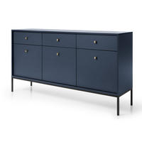 KOMMODE 154 cm mit Schubladen Monti, 3 Türen, Marineblau + Schwarz - Schwarz/Dunkelblau, Holz/Metall (154/83/39cm) - Emporius