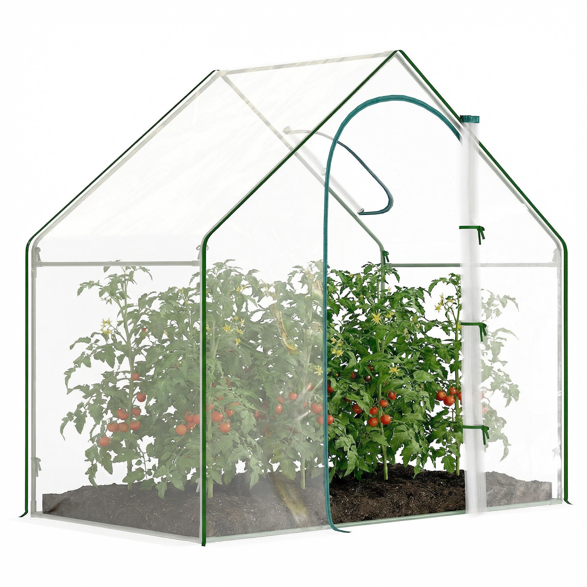 TOMATENGEWÄCHSHAUS DE-11966 mit Reißverschlusstür & Fenster Grün & Transparent - Transparent, Metall (105/150/180cm) - ComfortXL